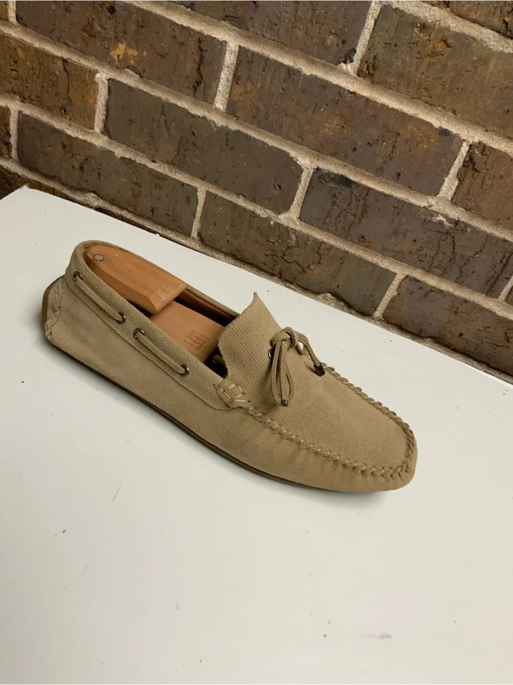 Zara Beige Suede Moccasin Loafer with Bow